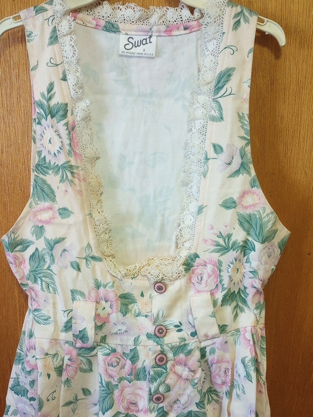 Swat Floral Cotton Vintage Overalls/Shorts. Pink Green Lavender Cream, Sz 8